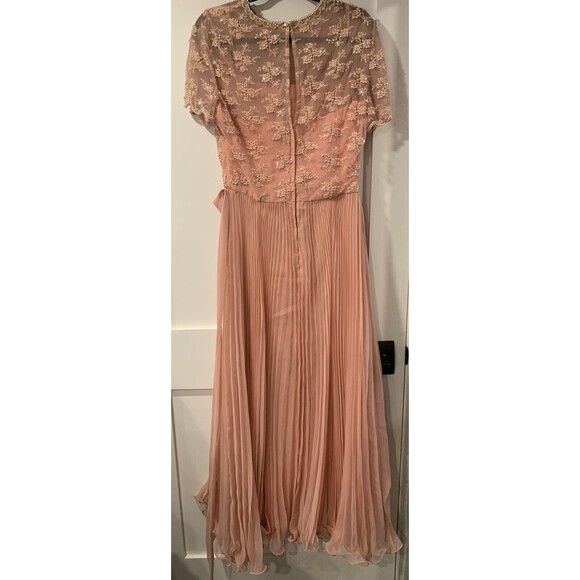 Jack Bryan Dress Womens 16 Peach Accordion Beaded Belted long prom vintage lined - Picture 3 of 7